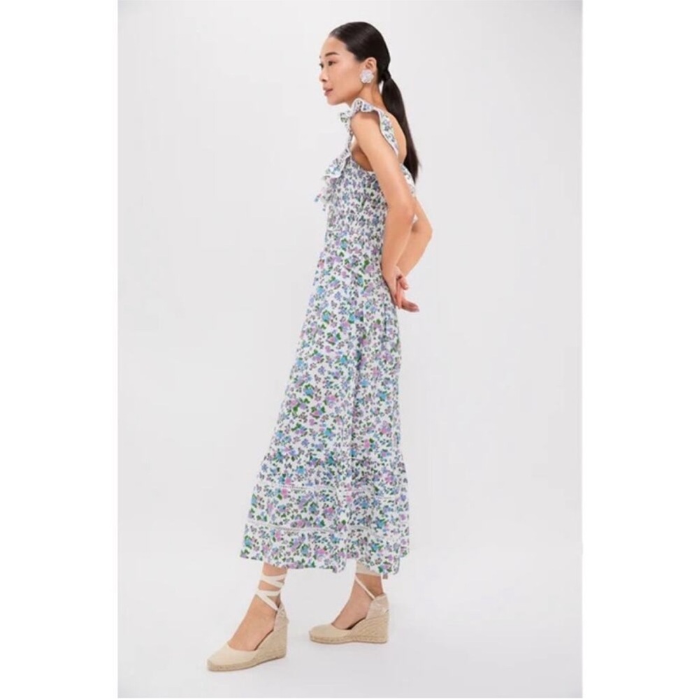 PINK CITY PRINTS Women's Susie Ditsy Floral Lavender Ruffle Maxi Dress XS NWOT - Picture 2 of 6